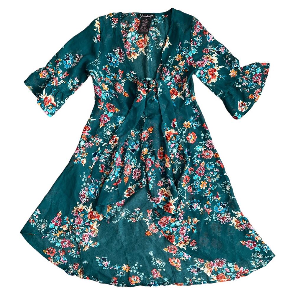 Xtraordinary Green Floral Print Short Sleeve Cardigan, M